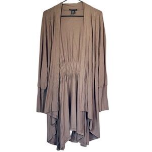 Boston Proper Taupe Asymmetrical Flowy Open Cardigan - Size: Medium